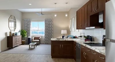 Bright, spacious interior of a living unit