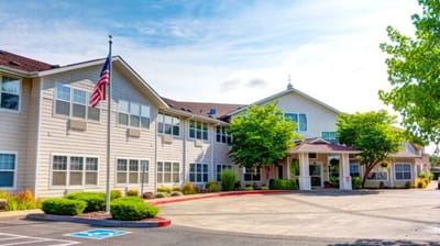 Exterior view of the assisted living facility with landscaping