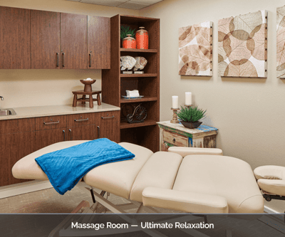 Massage room with relaxation decor and treatment table