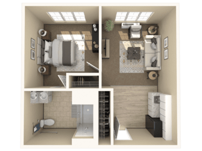 Architectural floor plan of a living suite