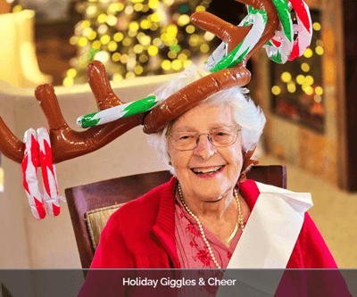 Resident joyfully celebrating the holidays with festive attire