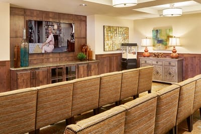Interior lounge area with seating and television