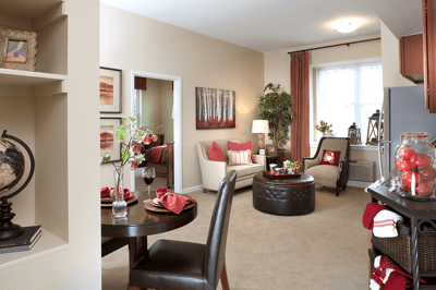 Cozy living room in a senior living apartment