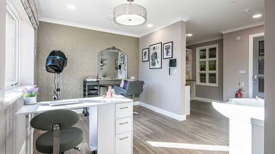 Interior view of a salon space in a senior living facility
