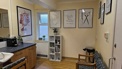 Interior view of a beauty salon space with decor