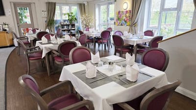 Dining room set for meal service with elegant decor