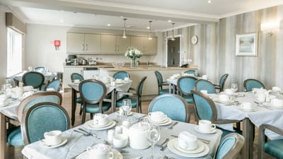 Elegant dining area set for a meal
