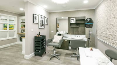 Interior of a beauty salon area in a facility