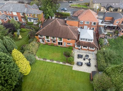Aerial view of Glenbank Care Home's building and garden