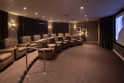 Cozy movie theater room with recliners