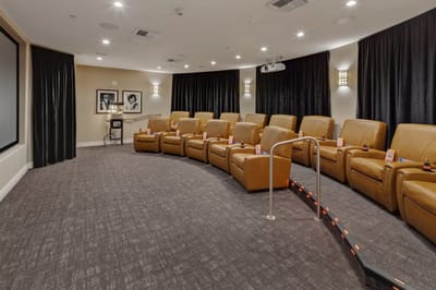 Interior view of a cozy movie theater room