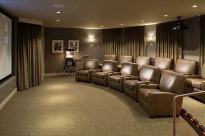Interior view of a cozy movie theater room