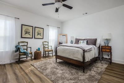 Well-decorated private resident room in a nursing home