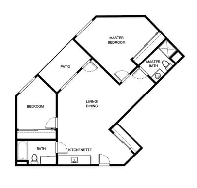 Architectural floor plan of a two-bedroom unit
