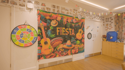 Activity room decorated for a fiesta celebration