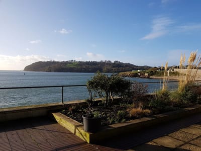 View of the coastline from an outdoor space