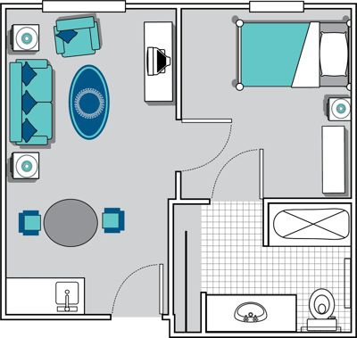 Floor plan of a private resident room