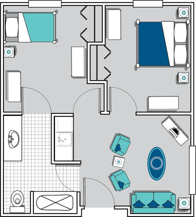 Architectural floor plan of a resident unit layout
