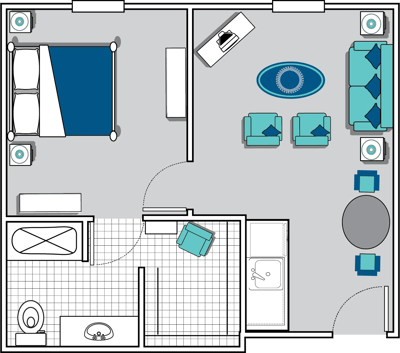 Architectural floor plan of a resident suite