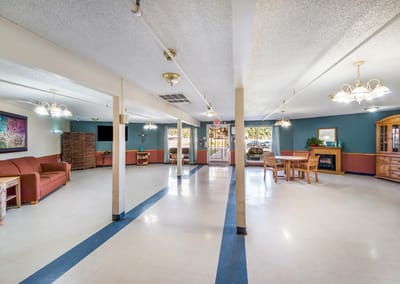 Bright common area in a senior living facility