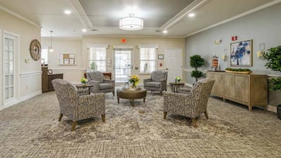 Common area with seating and decorative plants
