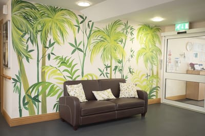 Interior seating area with mural