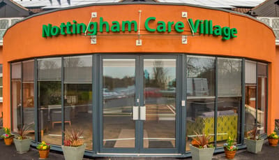 Entrance of Nottingham Care Village with signage
