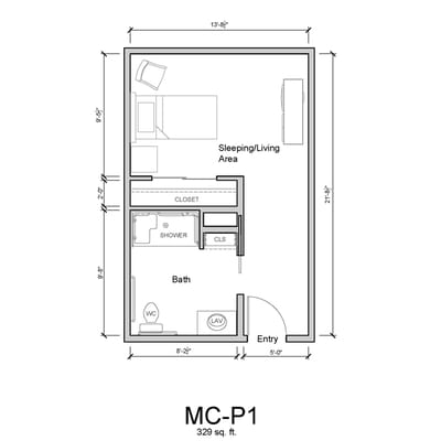 Architectural floor plan for a memory care suite