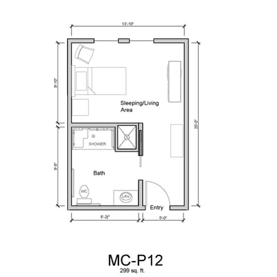 Architectural floor plan of a resident unit