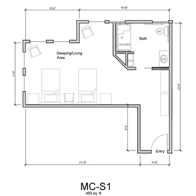 Architectural floor plan of resident unit.