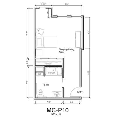 Architectural floor plan of a resident unit