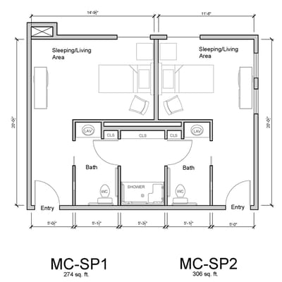 Architectural floor plan of resident units