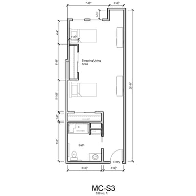 Architectural floor plan for a resident unit