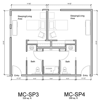 Architectural floor plan of memory care units