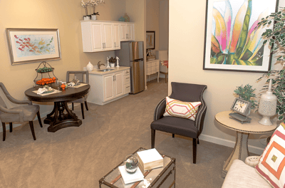 Cozy living area in a senior living residence