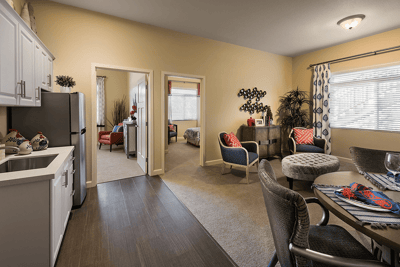 Interior view of a cozy resident suite