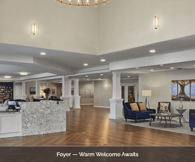 Spacious foyer with inviting seating and decor