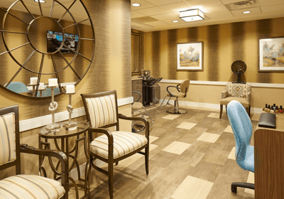 Interior view of a salon area in the facility