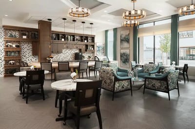 Bright and modern common area with seating and decor