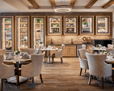 Elegant dining room with beautifully set tables