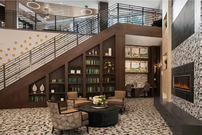Bright and welcoming lobby area with seating and decor