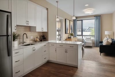 Bright, modern kitchen area in a living space