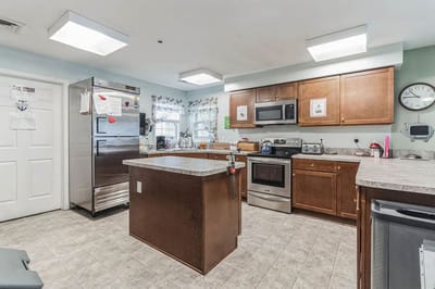Bright, clean kitchen area in a senior living facility