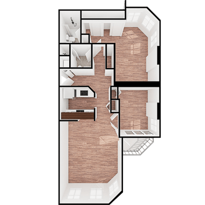 Architectural floor plan of a resident unit
