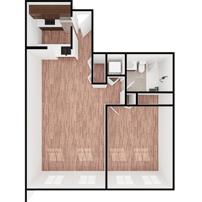 Architectural floor plan of a one-bedroom suite