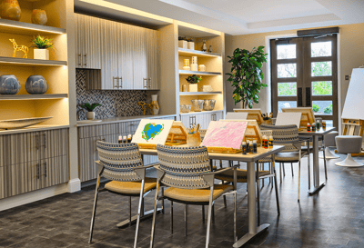 Art activity setup in a bright common area