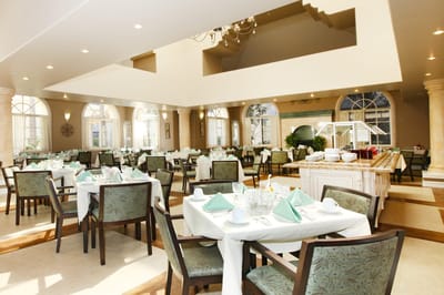 Bright dining room set for a meal