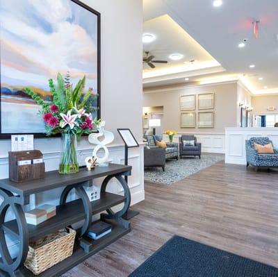 Bright and welcoming lobby area with seating