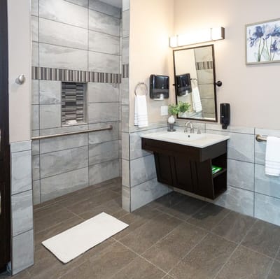 Modern restroom designed for assisted living residents