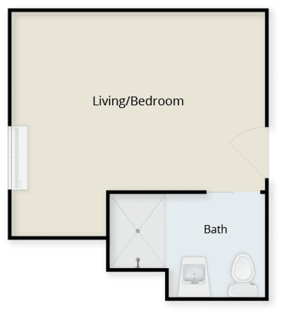 Facility floor plan showing living/bedroom layout